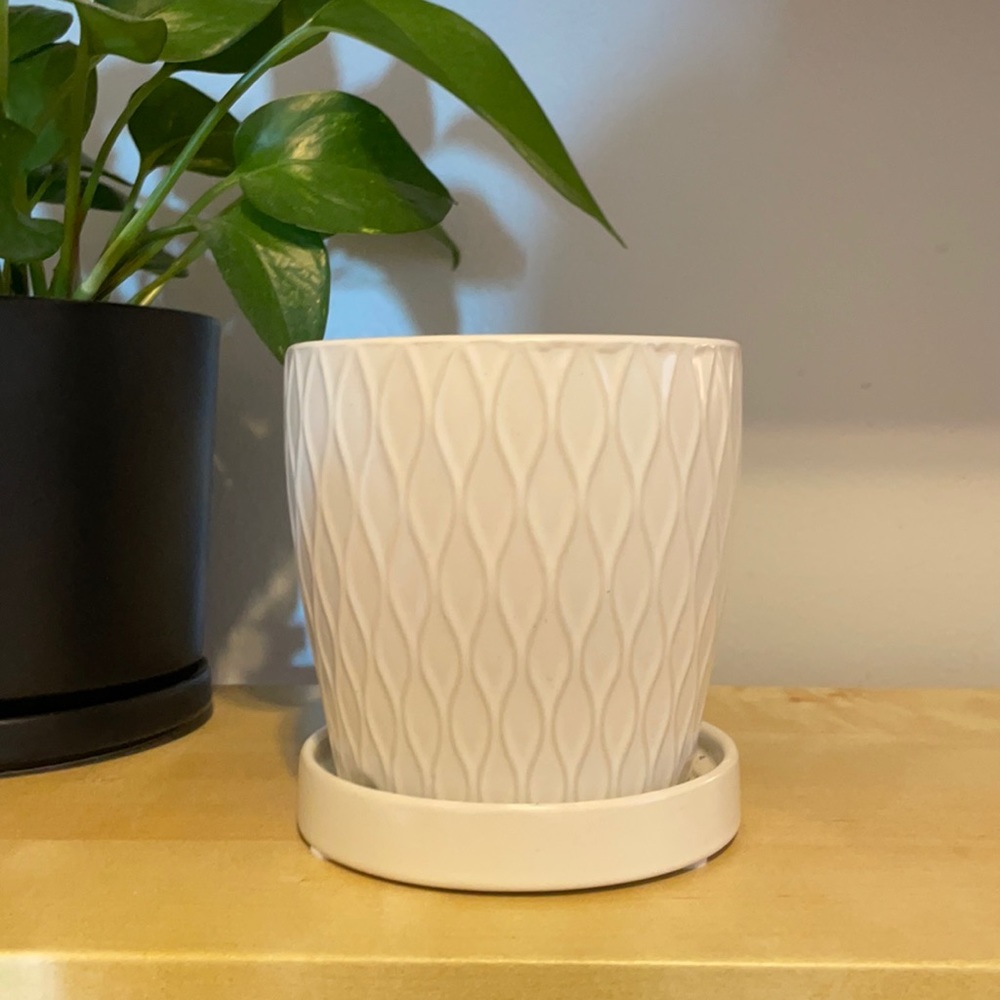 White Planter w/ Saucer & Drainage